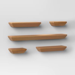 Threshold Wood 5 Shelves Wall Mounted Shelf Storage Floating 5PC Natural