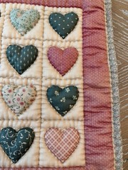 Vintage Quilted Square Hearts Mixed Print Finished Padded Trimmed 12×12” Cottage