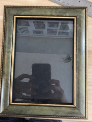 Green & Gold Distressed Wood Photo Frame 4.75×7, Clear Glass, Easel Back