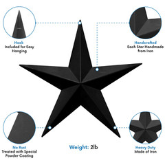 Black Rustic Dimensional Barn Star – 22″ Country Farmhouse Home Decoration