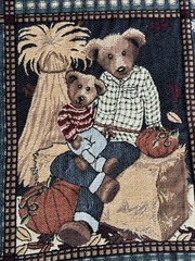 Vintage 90S Teddy Bears Cotten Jacquard Packet Throw Blanket Woven Fringe Retro