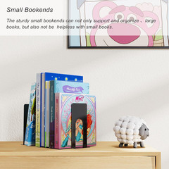 Book Ends, 3 Pairs of Small Bookends for Shelves, 3.9 X 2.8 × 5.2 In, Black Meta