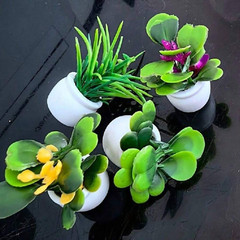 4pcs Mini Potted Plants Statue Tiny Artificial Plant Bonsai for Miniature Garden