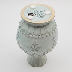 Greenleaf Vase 5.5in Robins Egg Blue Tan Ceramic Embossed Reed Diffusers Flowers