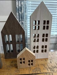 Wood houses Wooden Decorative Houses, Brown & off White Tabletop Home Decor