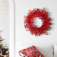 24 In. Red Artificial Waterproof Mixed Size Berry Wreath