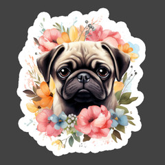 Pug Sticker Vinyl Decal Cute Pug Flowers Puppy Dog Lover Gift Floral