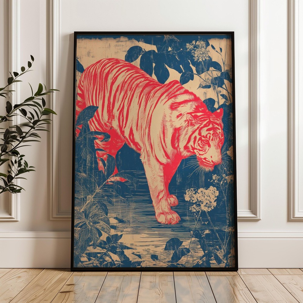 Vintage Japanese Tiger Poster Retro Asian Style Wall Art Traditional Decor