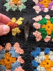 Vintage Handmade Granny Square Colorful Crochet Black 60’x35′ Throw Roseanne NEW