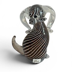 Gca Art Glass Brown White Striped Dog Figurine Hand Blown Glass Sculpture 6″