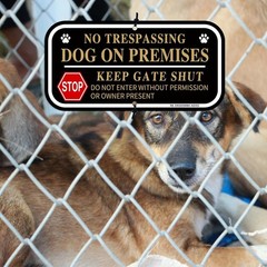 No Trespassing Dog On Premises Signs, 2 Pack Dog On Premises Keep Gate Shut Sign