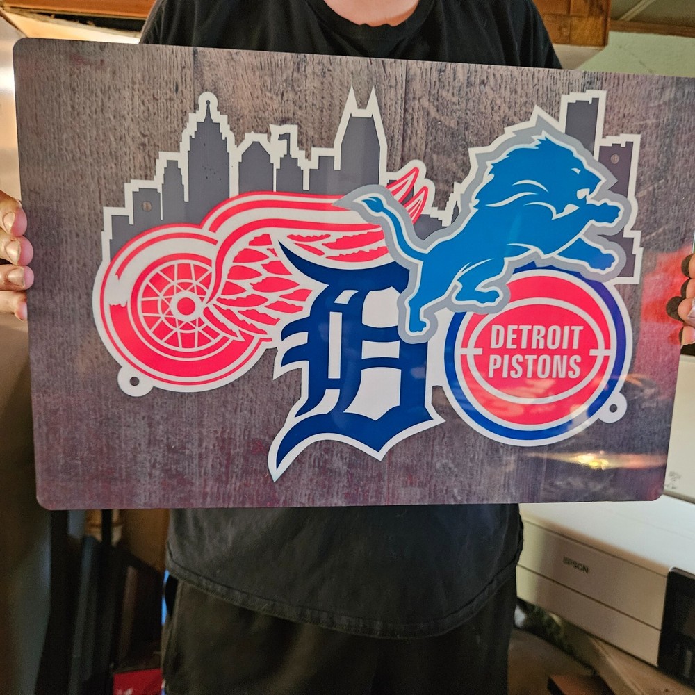 Detroit Sports Logo 12×18 inch metal poster.