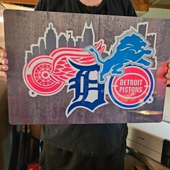 Detroit Sports Logo 12×18 inch metal poster.
