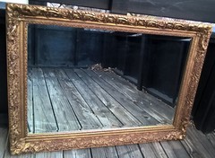 JA Olson Beveled Permaflect Mirror In Gilt Frame 30×42 Vintage Hollywood Regency
