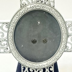 Silver Scrollwork Cross Pictured Frame Ornate Religious Tabletop Decor 8.5″x7″