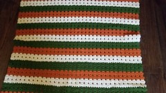 Afghan Blanket Handmade Pattern In Fall Colors Orange Green White 42″ x 68″