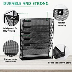 Desk File Organizer Mesh 6-Tier, Hanging Wall Mount Document 6 Tier Black