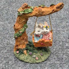 Vintage 1993 IRS Bunny Rabbit Couple on Swing Figurine Resin Tree Decor 4
