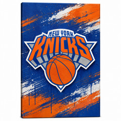 New York Basketball Canvas Wall Art Blue Orange Sports Team Logo Style Man Cave