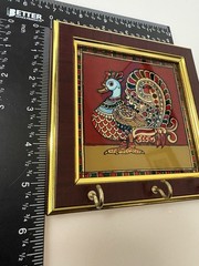 VTG Peacock Glass Key Holder Wall Hooks Wood Gold Tone India Style Decor – VG+++