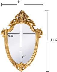 Vintage 11.6 X 9 Inch Very Small Decorative Wall Mirror Gold Shield Shape