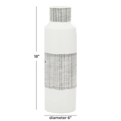 18 In. White Handmade Ceramic Decorative Vase with Grey Striped Accents