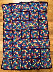 Handmade Crochet Squares Blanket – Colorful with Purple Trim – 28 in x 42 in