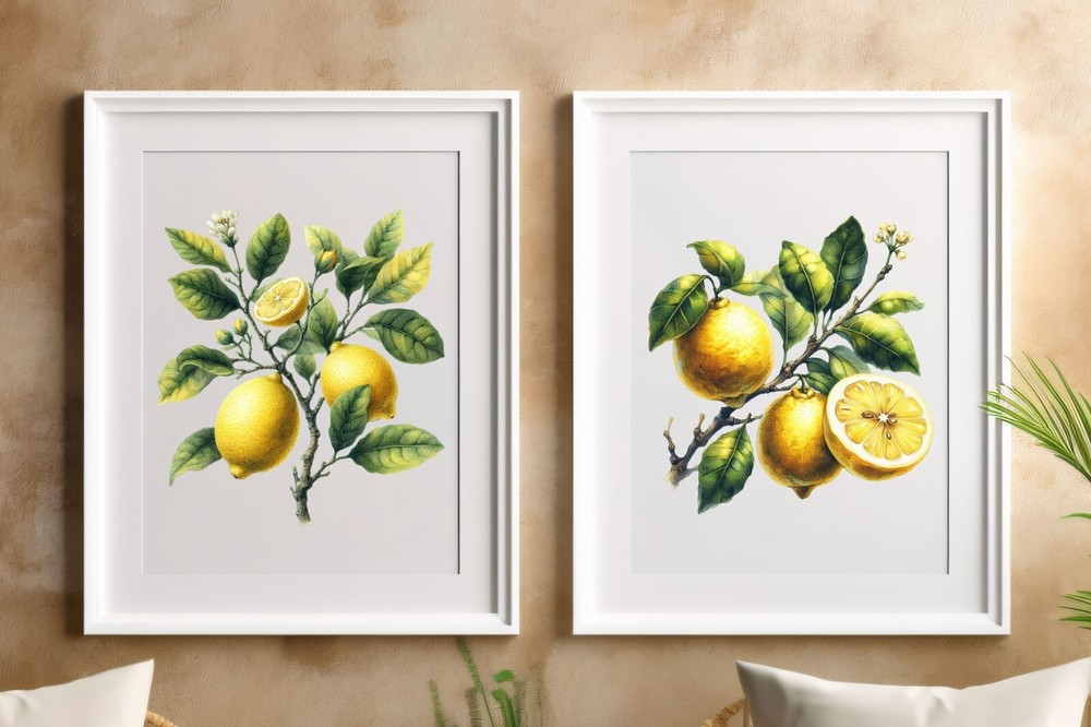Lemons Wall Art Prints, Set of 2 Kitchen Wall Art Prints, Lemons Home Decor