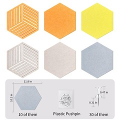 10 Pack 12 In Hexagon Felt Bulletin Cork Board Tiles Removable Adhesive Pushpins