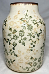 Ceramic Vase Rustic Floral Beige Tan Green Glazed Crack Chinoiserie Tuscan Decor