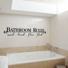 Bathroom Rules Wash Brush Floss Flush Quote Saying Wall Sticker Home Decal Decor