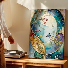 Wall Art Abstract Butterfly Floral Tree Branches Stained Glass Style Home Decor