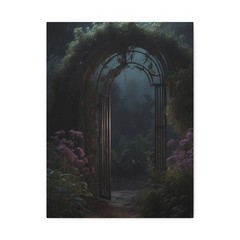 Gothic Garden Arch Gate Canvas Wall Art Dark Fantasy Misty Path Decor