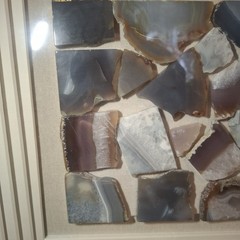 Large framed Agate Shadow Box Wall Décor Blue Art mosaic Goldleaf edge 23.5×23.5