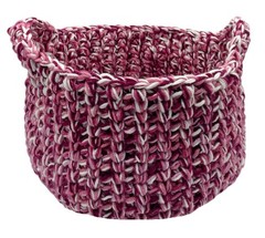 Handmade Crochet Basket Burgundy, Pink, White Multi-Use Storage With Handles
