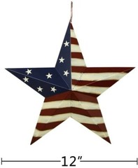 Metal American Flag Barn Star Decor Patriotic Mounted 3D Wall Art July 4th 12″