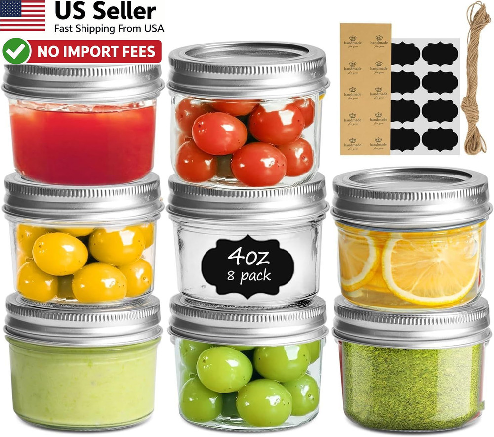 ComSaf Mini Mason Jars 4oz 8 Pack Regular Mouth Small Glass Canning Jar FROM USA