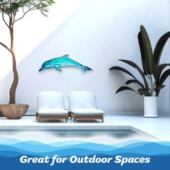 G128 36 in Blue Dolphin Metal Wall Art Decor Ocean Marine Theme Indoor Outdoor