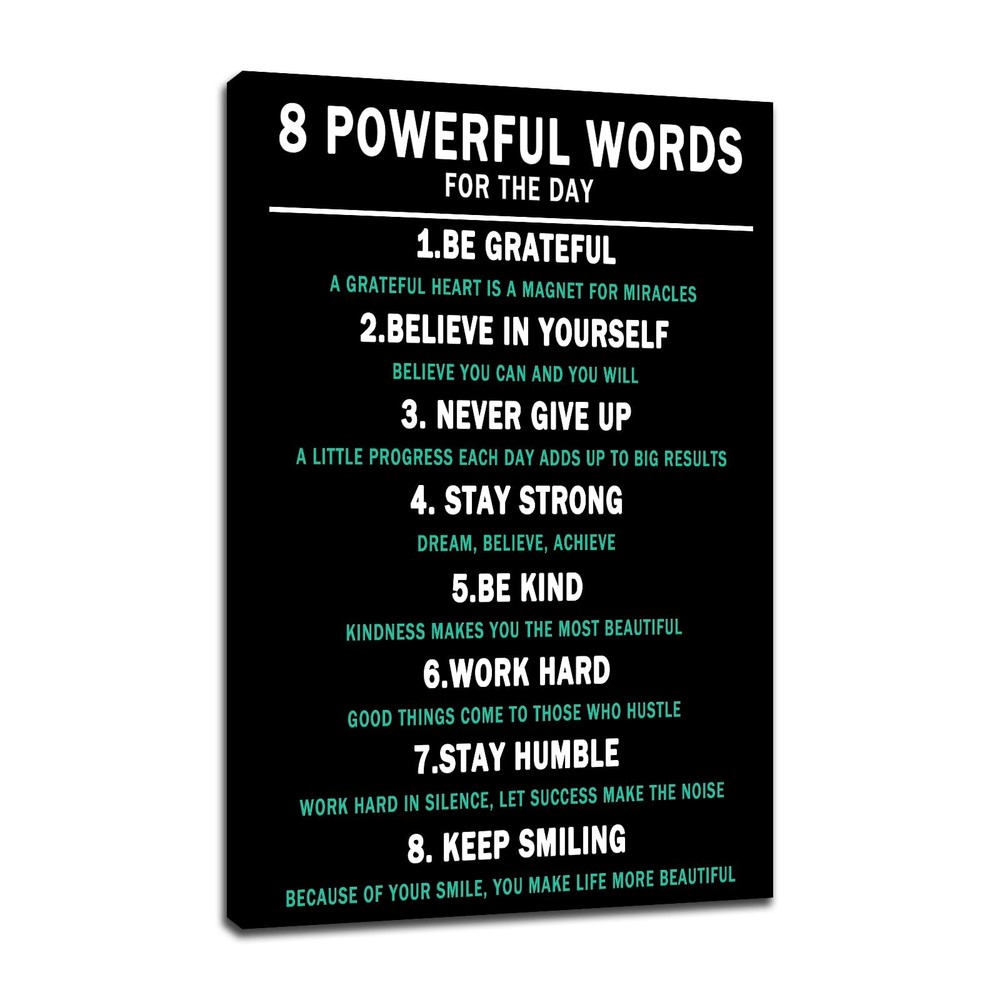 8 Powerful Words Motivational Framed Canvas Wall Art, Black Teal Inspirationa…