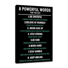 8 Powerful Words Motivational Framed Canvas Wall Art, Black Teal Inspirationa…