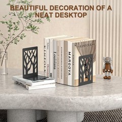 VFINE 4-Piece Modern Metal Bookends for Shelves, Black Tree Book Ends for Books