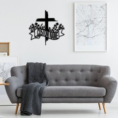 Personalized Faith Cross Metal Sign, Custom Family Name Sign, Front Door Decor