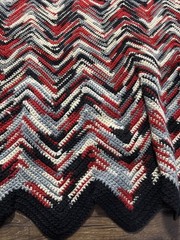 Hand Knit Chevron Red Black Granny Chrochet Afghan Blanket 58″X56”