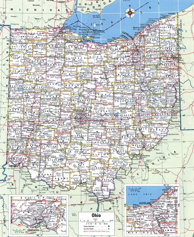 OHIO COUNTY COUNTIES MAP GLOSSY POSTER PICTURE PHOTO PRINT BANNER 10294