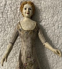 Foreside Folk Art Carved Wood Woman Figurine Pedestal Doll Jointed Arms 17 In