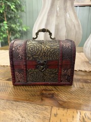 Unique Studio McGee Inspired Embossed Metal Wood Treasure Chest Trinket Box 7”