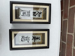 Set 2 Chinese Wall Art Framed & Matted Shadow Box Beauty and Kindness Wisdom