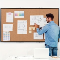 Collapsible Cork Board Notice Bulletin Board 96″ X 48″ Wall Mounted Frame W/Pins