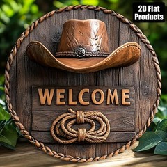 Western Cowboy Hat Lasso Welcome Metal Sign Rustic Farmhouse Tin Wall Art Decor