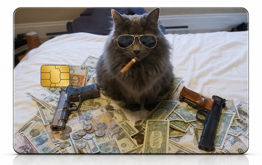 Funny Gangster Cash Cat Meme Debit Card Credit Card Skin Vinyl Sticker